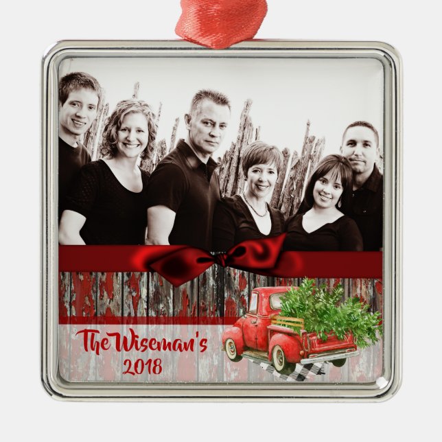 Personalized Christmas Wood Truck PHOTO Ornament (Front)