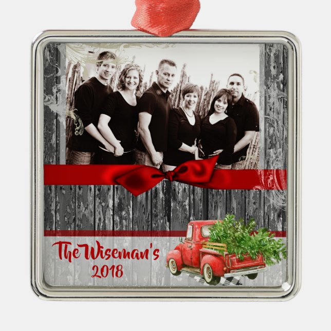 Personalized Christmas Wood Truck PHOTO Ornament (Front)