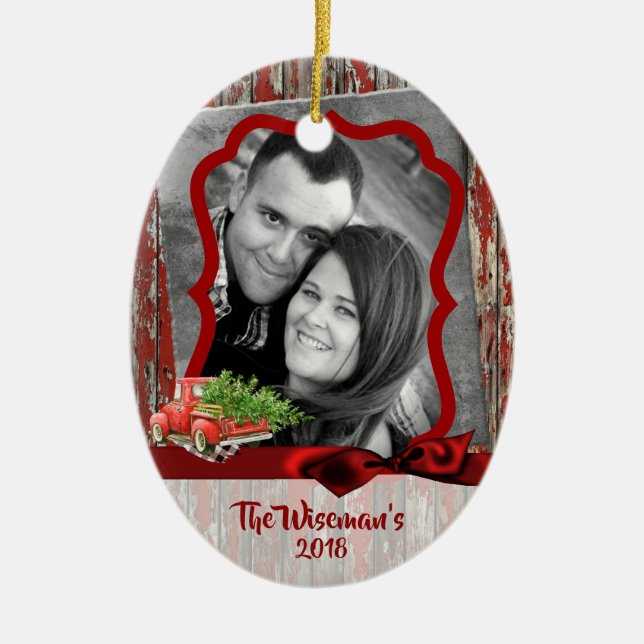 Personalized Christmas Wood Truck PHOTO Ornament (Front)