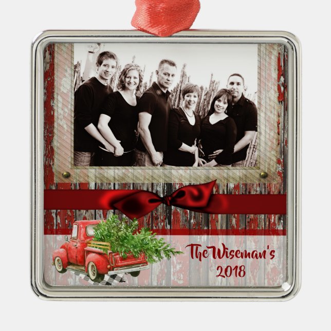 Personalized Christmas Wood Truck PHOTO Ornament (Front)