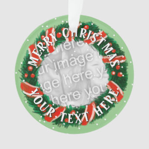 Personalized Christmas wreath border photo mask Ornament