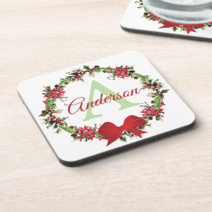 Personalized Christmas wreath Coaster