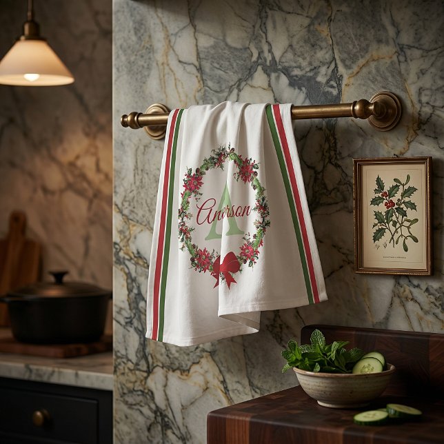 Personalized Christmas wreath  Kitchen Towel (Creator Uploaded)