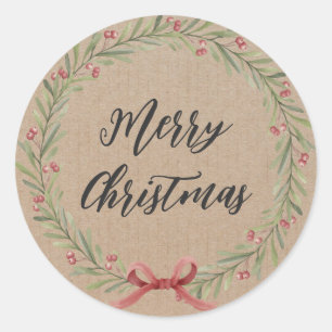 Personalized Christmas Wreath Merry Christmas Cla Classic Round Sticker