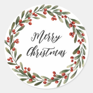 Personalized Christmas Wreath Merry Christmas  Cla Classic Round Sticker