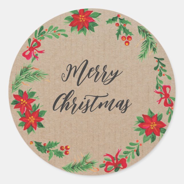 Personalized Christmas Wreath Merry Christmas Clas Classic Round Sticker (Front)