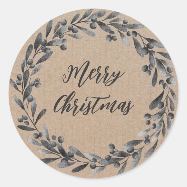 Personalized Christmas Wreath Merry Christmas Clas Classic Round Sticker (Front)