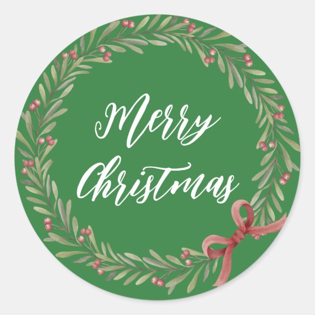 Personalized Christmas Wreath Merry Christmas Clas Classic Round Sticker (Front)