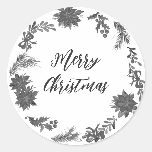 Personalized Christmas Wreath Merry Christmas Clas Classic Round Sticker (Front)