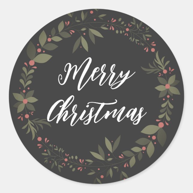 Personalized Christmas Wreath Merry Christmas Classic Round Sticker (Front)