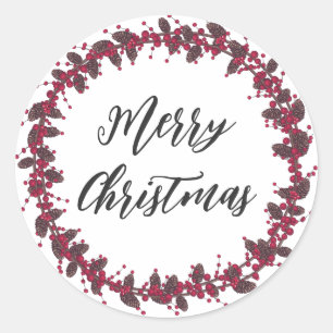 Personalized Christmas Wreath Merry Christmas Classic Round Sticker