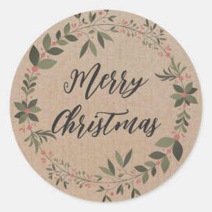 Personalized Christmas Wreath Merry Christmas Classic Round Sticker