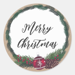 Personalized Christmas Wreath Merry Christmas Classic Round Sticker