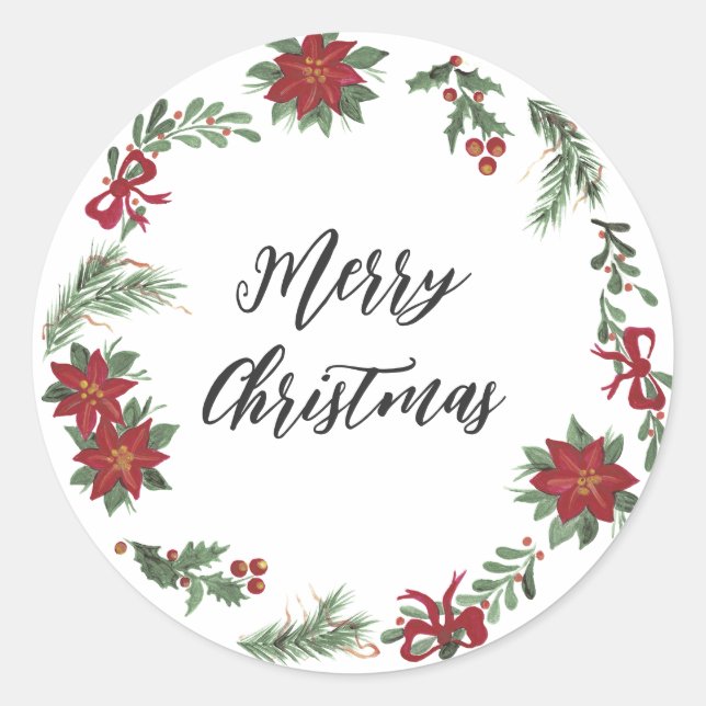 Personalized Christmas Wreath Merry Christmas Classic Round Sticker (Front)