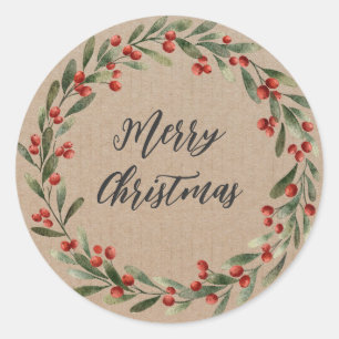 Personalized Christmas Wreath Merry Christmas Classic Round Sticker