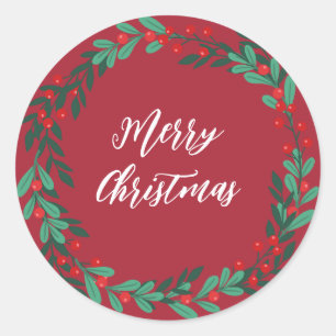 Personalized Christmas Wreath Merry Christmas Classic Round Sticker