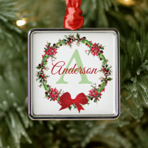 Personalized Christmas wreath Metal Ornament