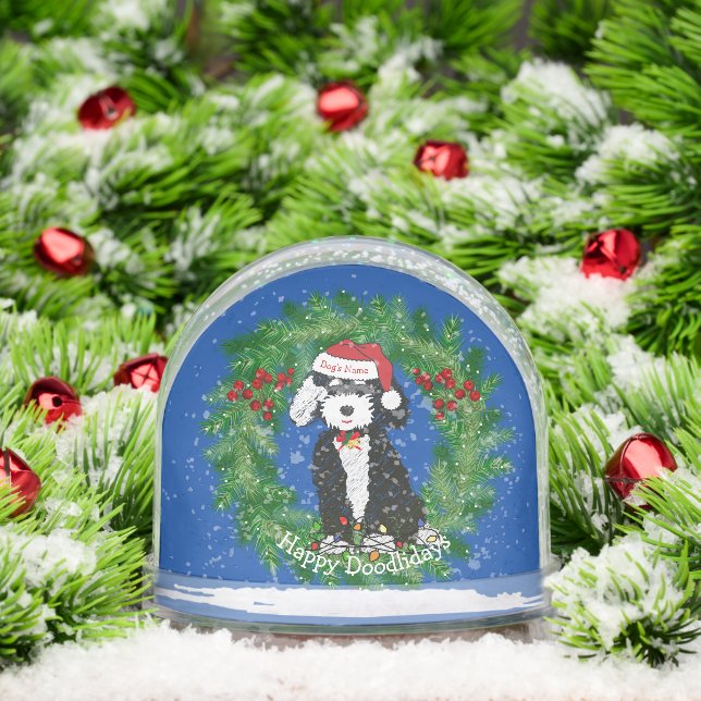 Personalized Christmas Wreath Naughty Bernedoodle Snowglobe (Christmas)