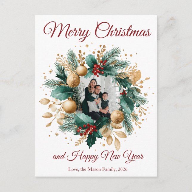 Personalized Christmas Wreath Photo Card (Front)
