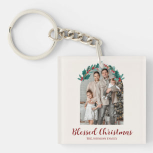 Personalized Christmas Wreath Photo Keychain 