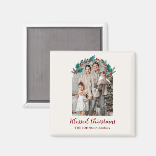 Personalized Christmas Wreath Photo & Name Magnet