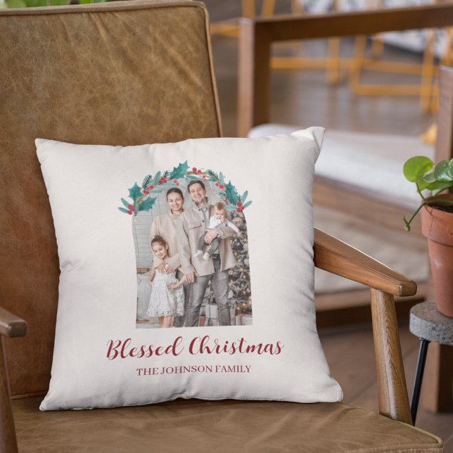 Personalized Christmas Wreath Photo & Name Pillow (Creator Uploaded)