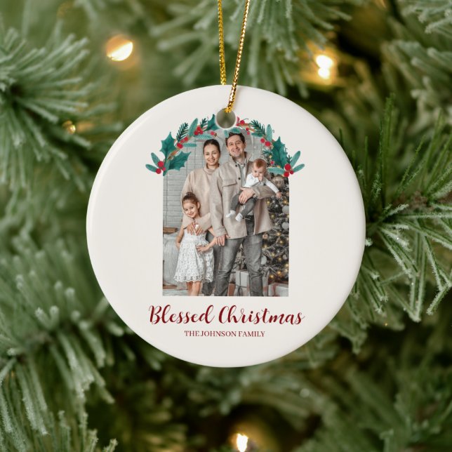 Personalized Christmas Wreath Photo Ornament (Tree)