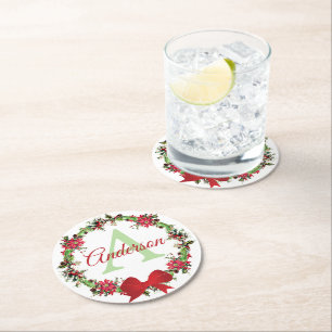 Personalized Christmas wreath Round Paper Coaster