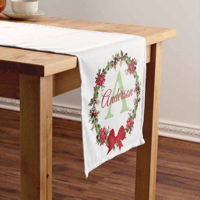 Personalized Christmas wreath  Short Table Runner (In Situ)