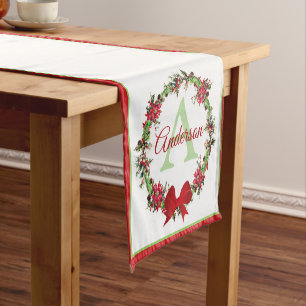 Personalized Christmas wreath Short Table Runner
