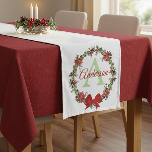Personalized Christmas wreath  Short Table Runner