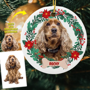 Personalized Christmas Wreath with Pet Photo  Ceramic Ornament