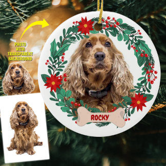 Personalized Christmas Wreath with Pet Photo Ceramic Ornament