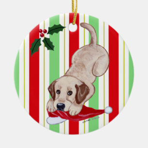 Personalized Christmas Yellowk Lab Puppy Ceramic Ornament