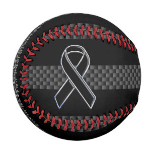Personalized Chrome Like Black Ribbon Memorial Baseball