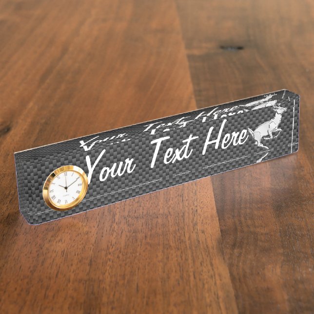 Personalized Chrome Running Deer Carbon Fiber look Nameplate (Side)