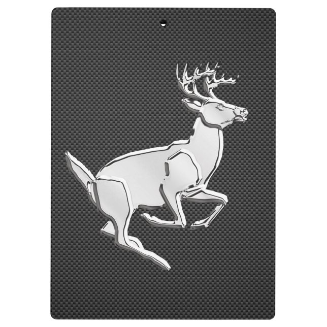 Personalized Chrome Running Deer Carbon Fibre look Clipboard (Back)