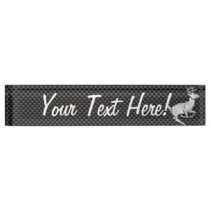 Personalized Chrome Running Deer Carbon Fibre look Nameplate