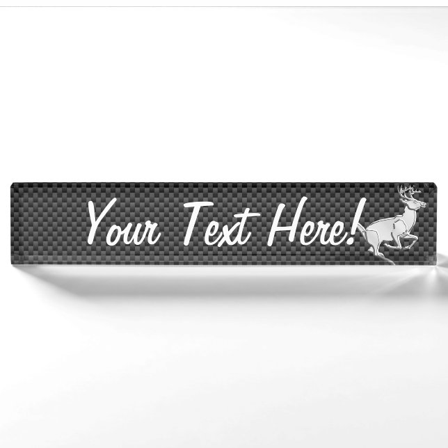 Personalized Chrome Running Deer Carbon Fibre look Nameplate (Front)