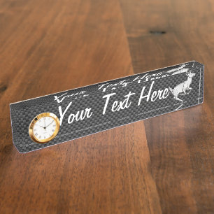 Personalized Chrome Running Deer Carbon Fibre look Nameplate