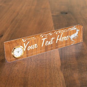 Personalized Chrome Running Deer Fine Teak Print Nameplate