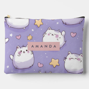 Personalized Chubby Cat & Pastel Star Pattern Accessory Pouch