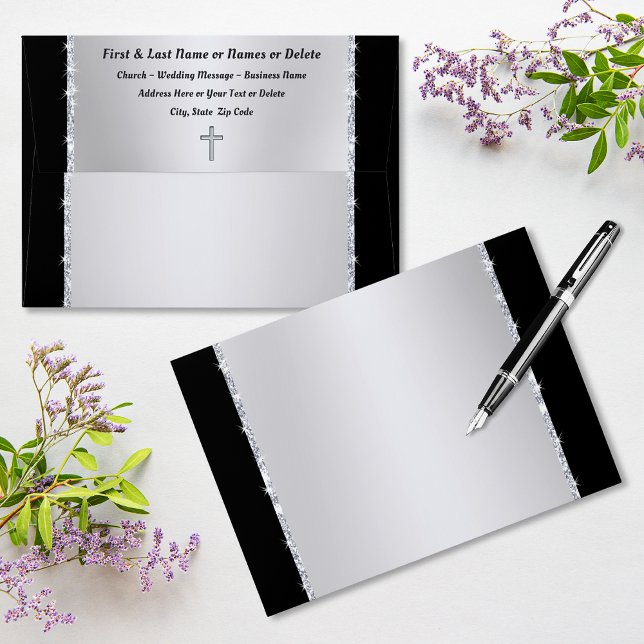 Personalized Church Envelopes, Christian Wedding,  Envelope (Custom Church Envelopes. Customizable, Silver and Black Envelopes. Delete, Return Address on Back.)