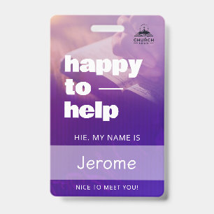 Personalized Church Volunteer Here to Help Name Badge