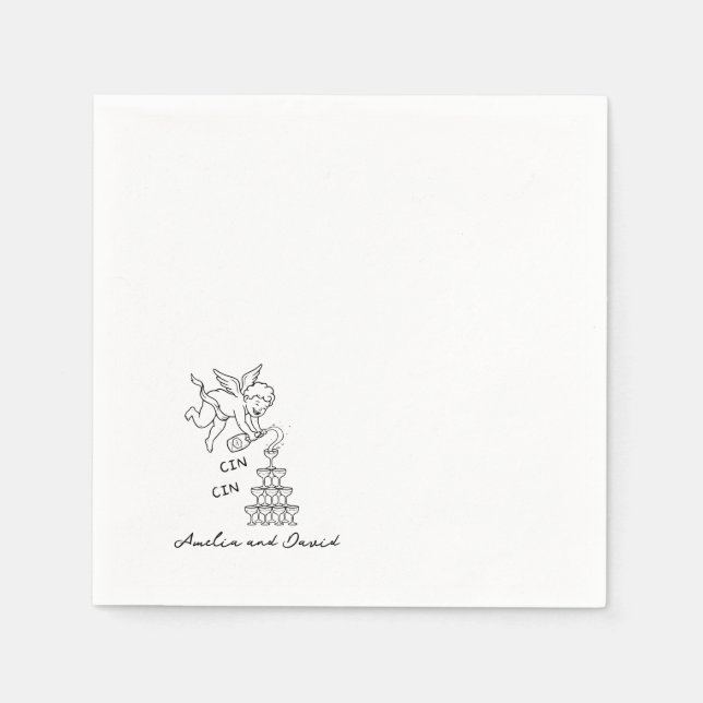 Personalized Cin Cin Cherub Cupid Hand Drawn  Napkin (Front)