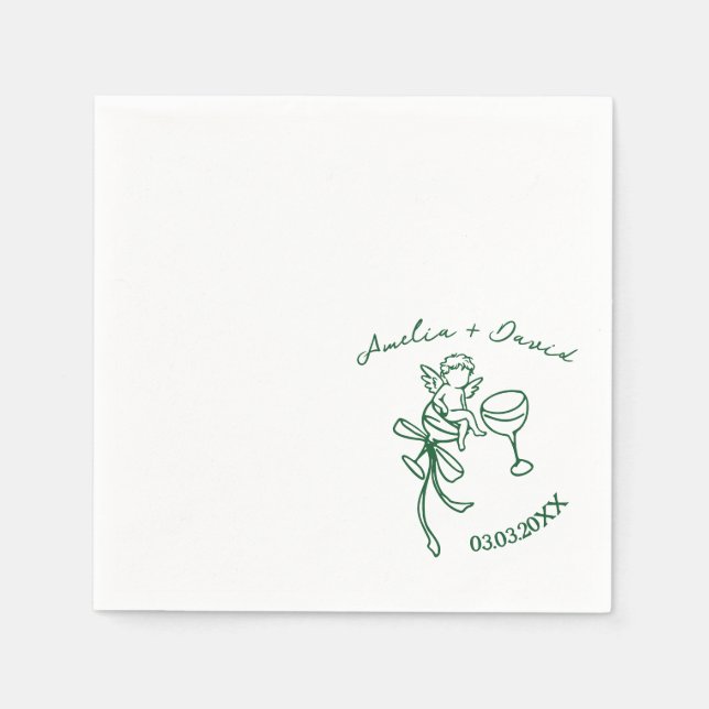 Personalized Cin Cin Cherub Cupid Hand Drawn  Napkin (Front)