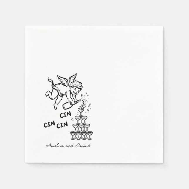 Personalized Cin Cin Cherub Cupid Hand Drawn  Napkin (Front)