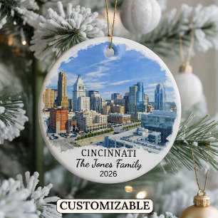 Personalized Cincinnati Ornament, Custom Ohio Ceramic Ornament