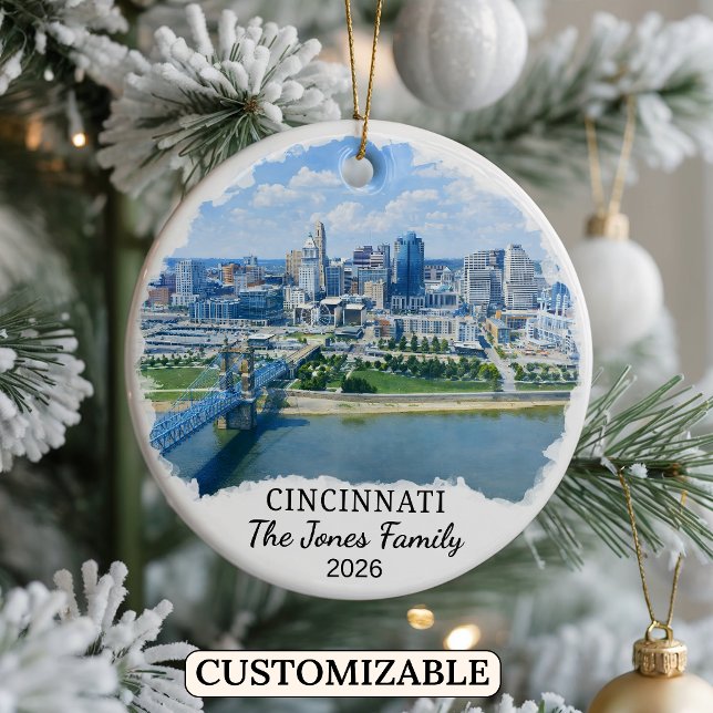 Personalized Cincinnati Ornament, Custom Ohio Ceramic Ornament (Creator Uploaded)