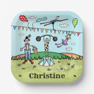 Personalized Circus Acrobat, Clown and Strongman Paper Plate